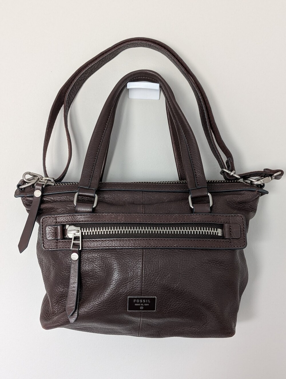 Fossil Dawson Satchel Dark Brown Leather Crossbody Handbag Purse Shoulder Bag